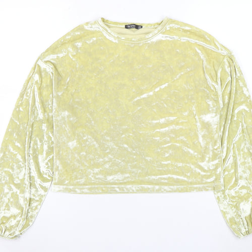 Bershka Women's Yellow Velvet Cropped Long Sleeve Blouse Size M