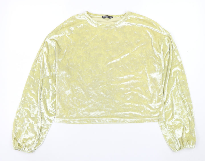 Bershka Women's Yellow Velvet Cropped Long Sleeve Blouse Size M