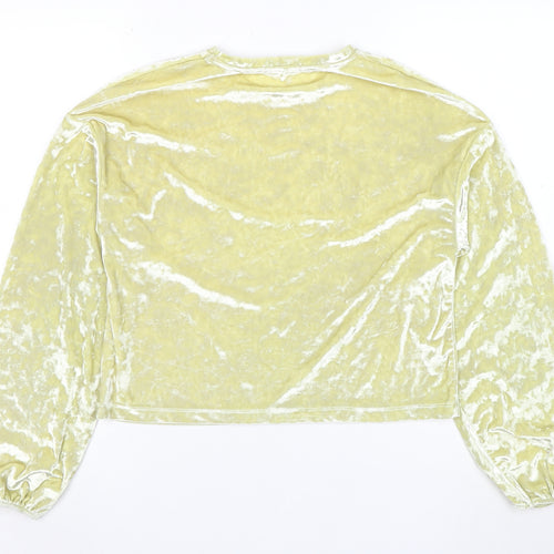 Bershka Women's Yellow Velvet Cropped Long Sleeve Blouse Size M