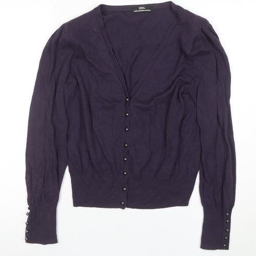 Marks and Spencer Women's Purple Merino Wool V-Neck Cardigan Size 14