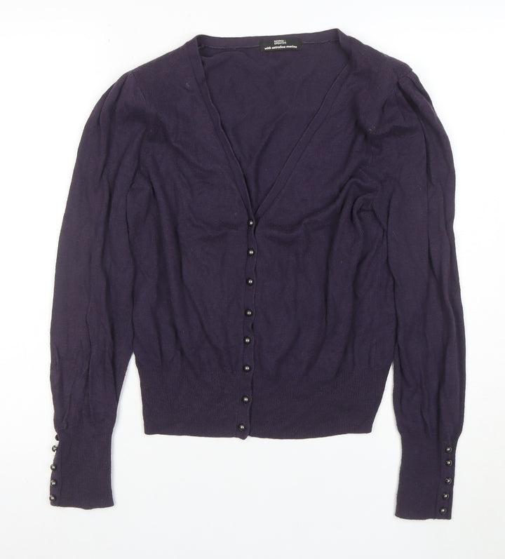 Marks and Spencer Women's Purple Merino Wool V-Neck Cardigan Size 14