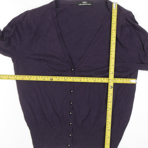 Marks and Spencer Women's Purple Merino Wool V-Neck Cardigan Size 14
