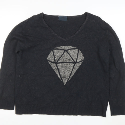 Baum und Pferdgarten Womens Black V-Neck Metallic Wool Blend Jumper S