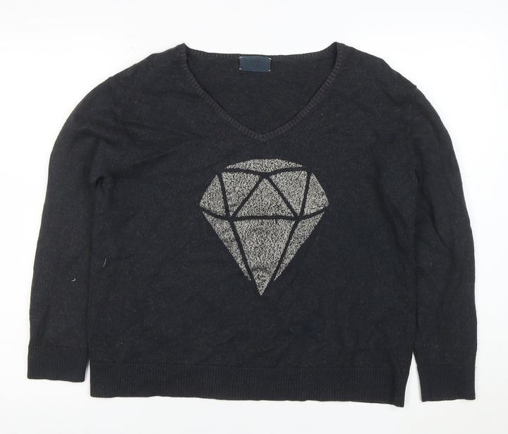 Baum und Pferdgarten Womens Black V-Neck Metallic Wool Blend Jumper S