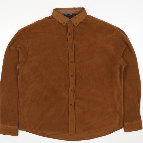 ASOS DESIGN Men's Brown Fleece Button-Down Jacket L 40in Polyester