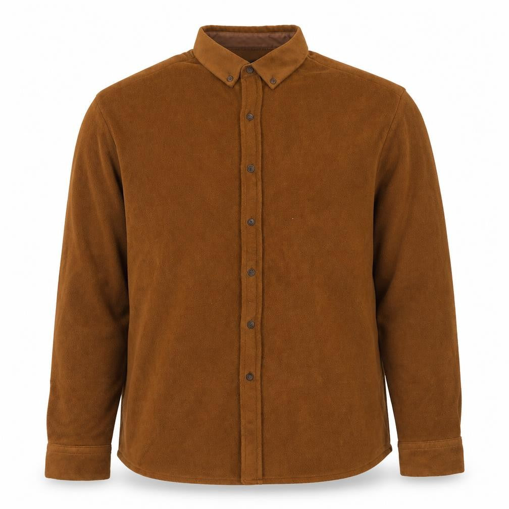 Front view of ASOS DESIGN Men's Brown Fleece Button-Down Jacket L 40in Polyester