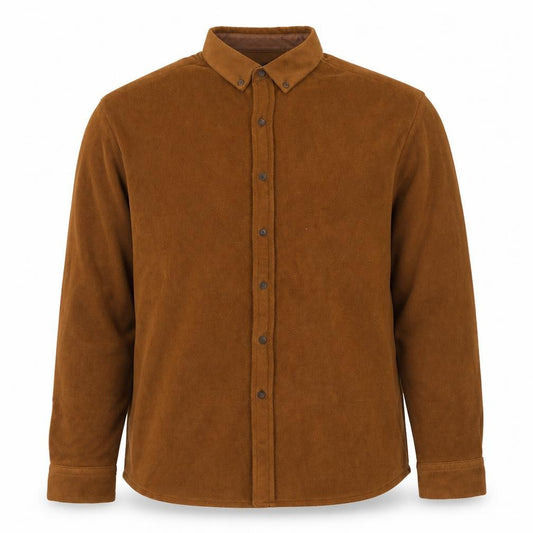 Front view of ASOS DESIGN Men's Brown Fleece Button-Down Jacket L 40in Polyester