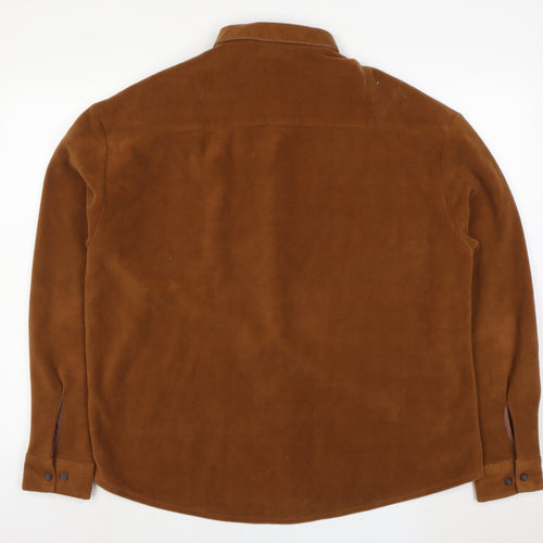 ASOS DESIGN Men's Brown Fleece Button-Down Jacket L 40in Polyester