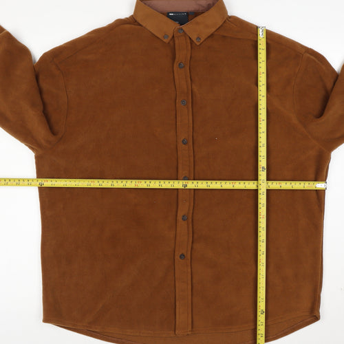ASOS DESIGN Men's Brown Fleece Button-Down Jacket L 40in Polyester