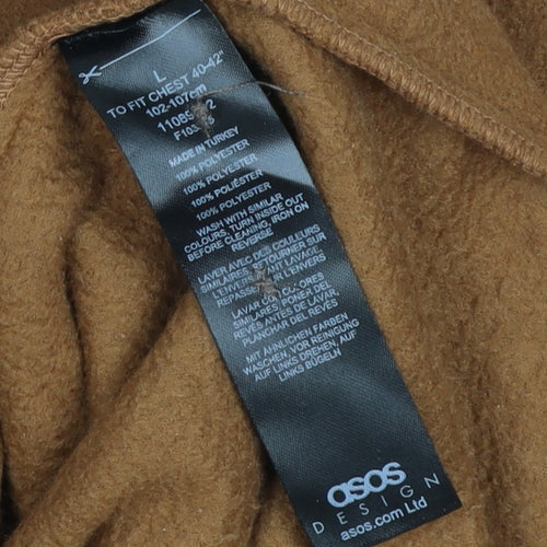 ASOS DESIGN Men's Brown Fleece Button-Down Jacket L 40in Polyester