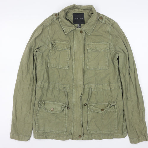 New Look Womens Green Military Jacket Size 8 Cotton Mid-Length