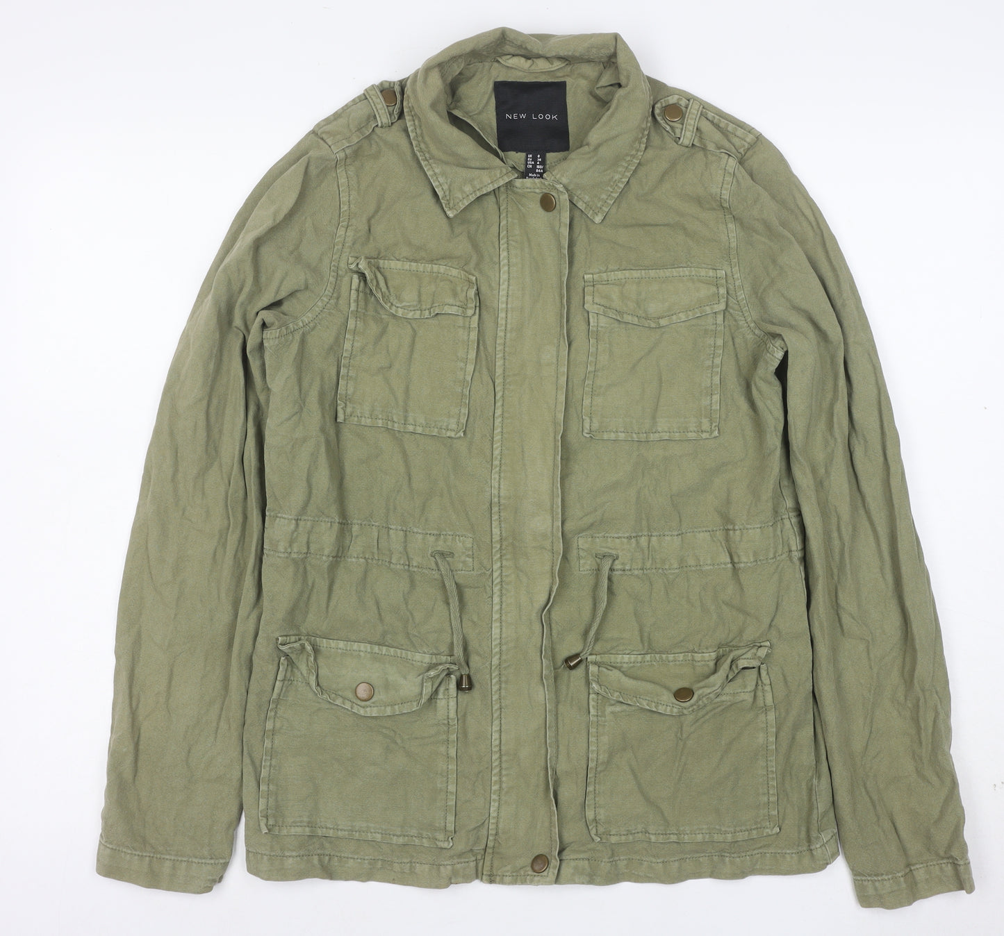 New Look Womens Green Military Jacket Size 8 Cotton Mid-Length