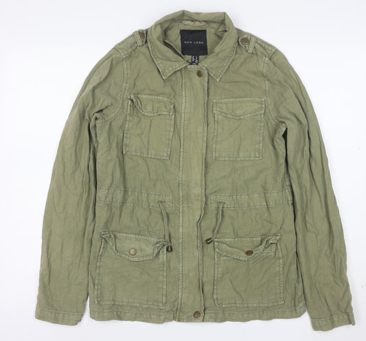 New Look Womens Green Military Jacket Size 8 Cotton Mid-Length