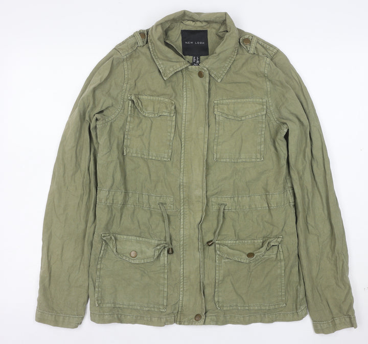 New Look Womens Green Military Jacket Size 8 Cotton Mid-Length