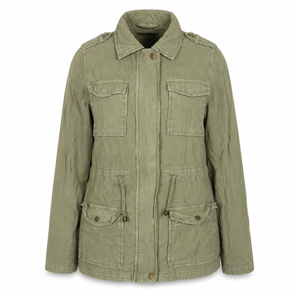 New Look Womens Green Military Jacket Size 8 Cotton Mid-Length