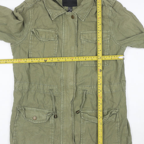 New Look Womens Green Military Jacket Size 8 Cotton Mid-Length