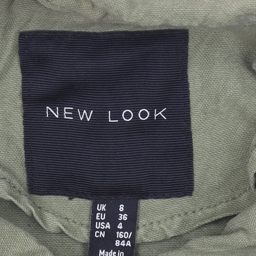 New Look Womens Green Military Jacket Size 8 Cotton Mid-Length
