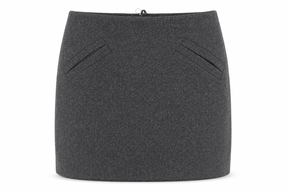 Front view of H&M Women Grey Wool Blend Pencil Skirt, size 10, Lined Workwear
