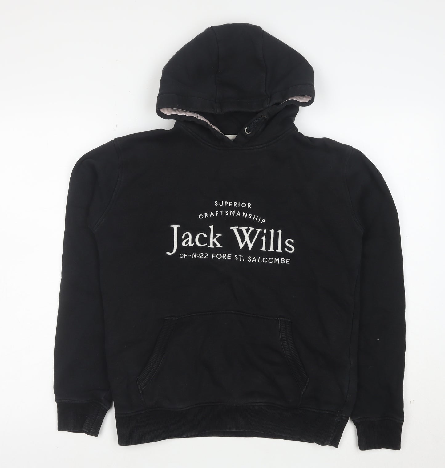 Jack Wills Boys Black Pullover Hoodie 14-15 Years Cotton Blend Logo