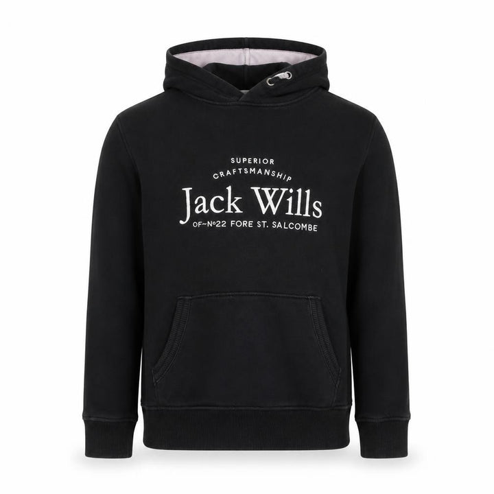 Jack Wills Boys Black Pullover Hoodie 14-15 Years Cotton Blend Logo