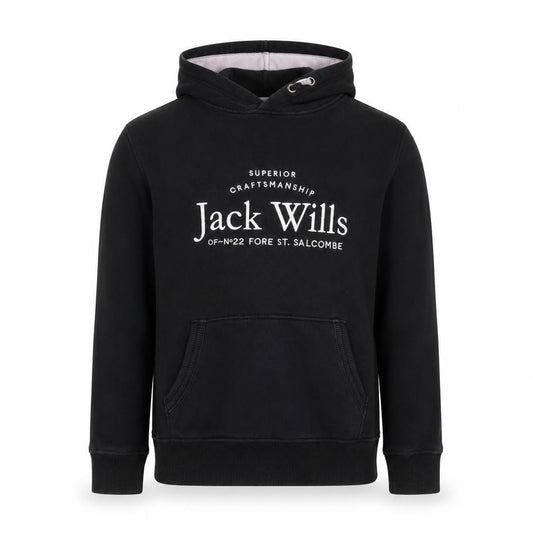 Jack Wills Boys Black Pullover Hoodie 14-15 Years Cotton Blend Logo