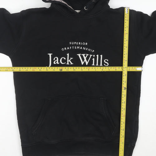 Jack Wills Boys Black Pullover Hoodie 14-15 Years Cotton Blend Logo