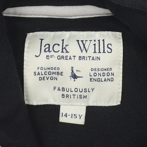 Jack Wills Boys Black Pullover Hoodie 14-15 Years Cotton Blend Logo