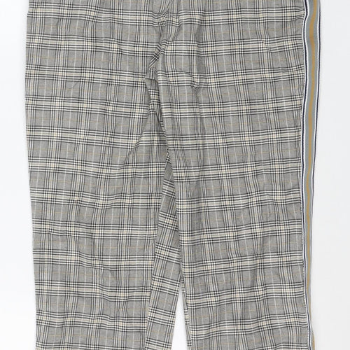 ZARA Women Grey Check Trousers Size S Regular Fit Stretch