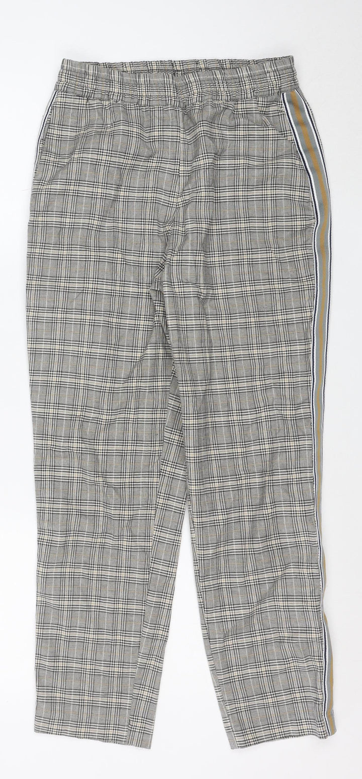 ZARA Women Grey Check Trousers Size S Regular Fit Stretch