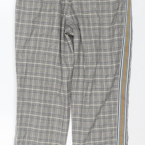 ZARA Women Grey Check Trousers Size S Regular Fit Stretch