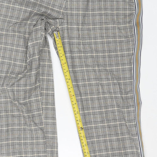 ZARA Women Grey Check Trousers Size S Regular Fit Stretch