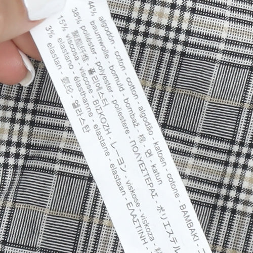 ZARA Women Grey Check Trousers Size S Regular Fit Stretch
