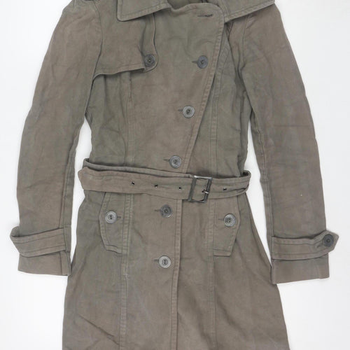 Topshop Women's Grey Cotton Belted Trench Coat Size 10