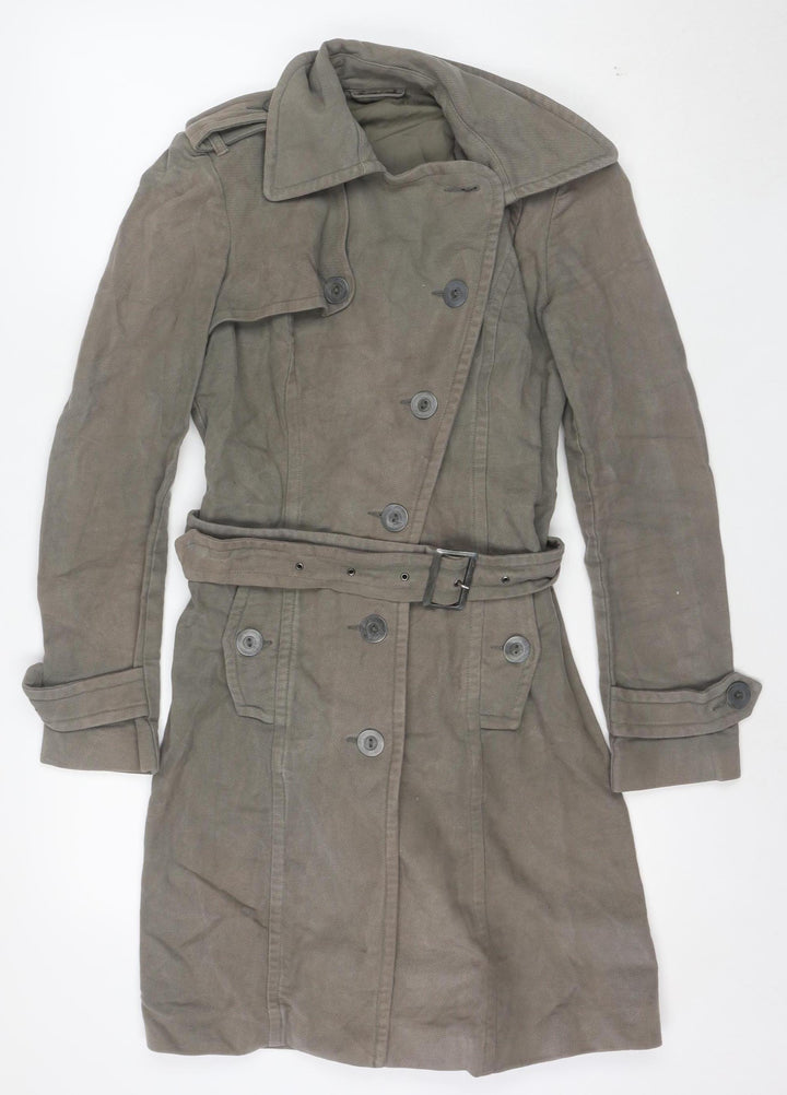 Topshop Women's Grey Cotton Belted Trench Coat Size 10