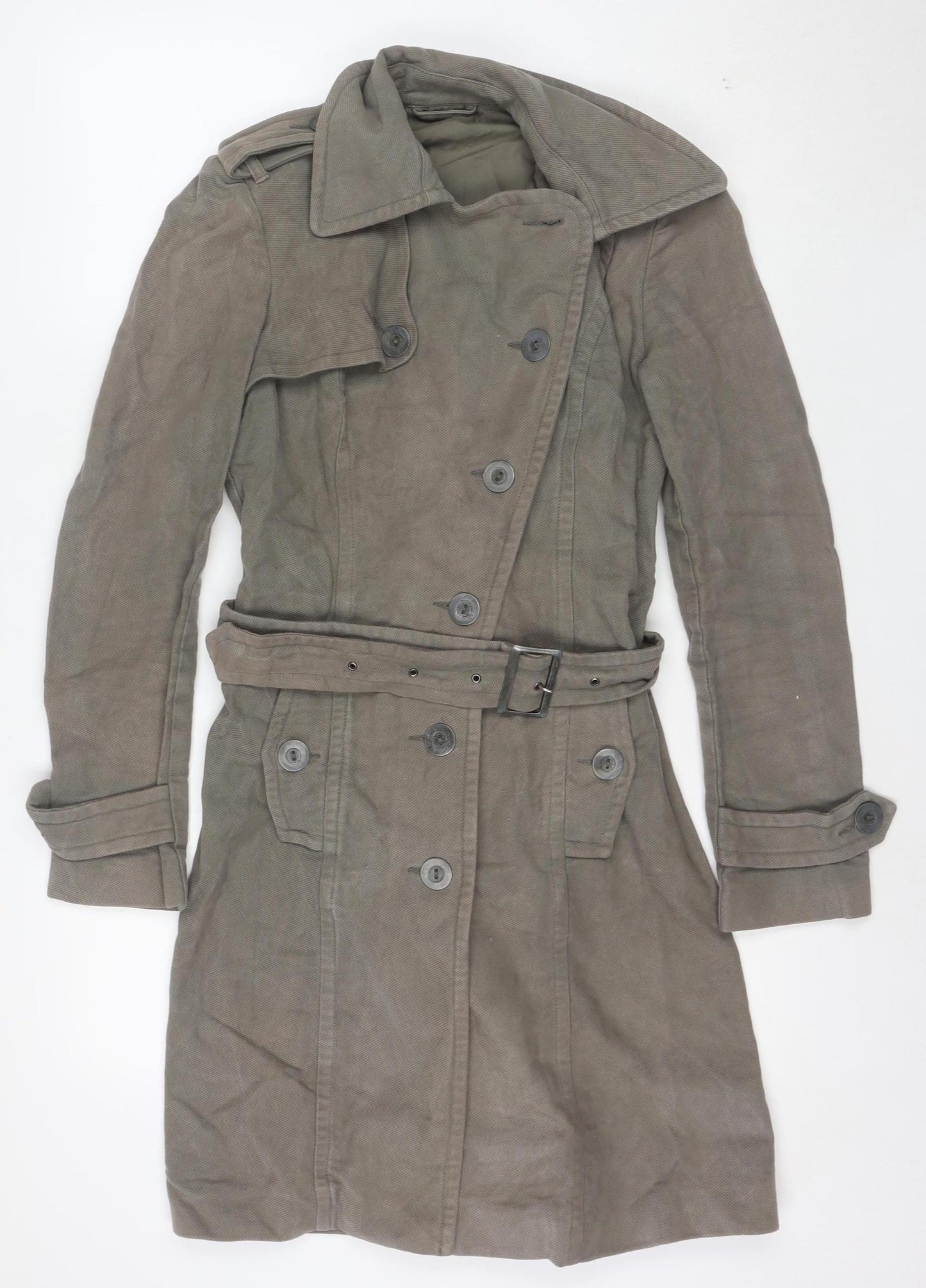 Topshop Women's Grey Cotton Belted Trench Coat Size 10
