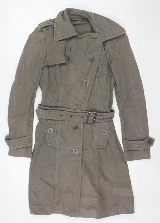 Topshop Women's Grey Cotton Belted Trench Coat Size 10