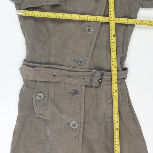 Topshop Women's Grey Cotton Belted Trench Coat Size 10
