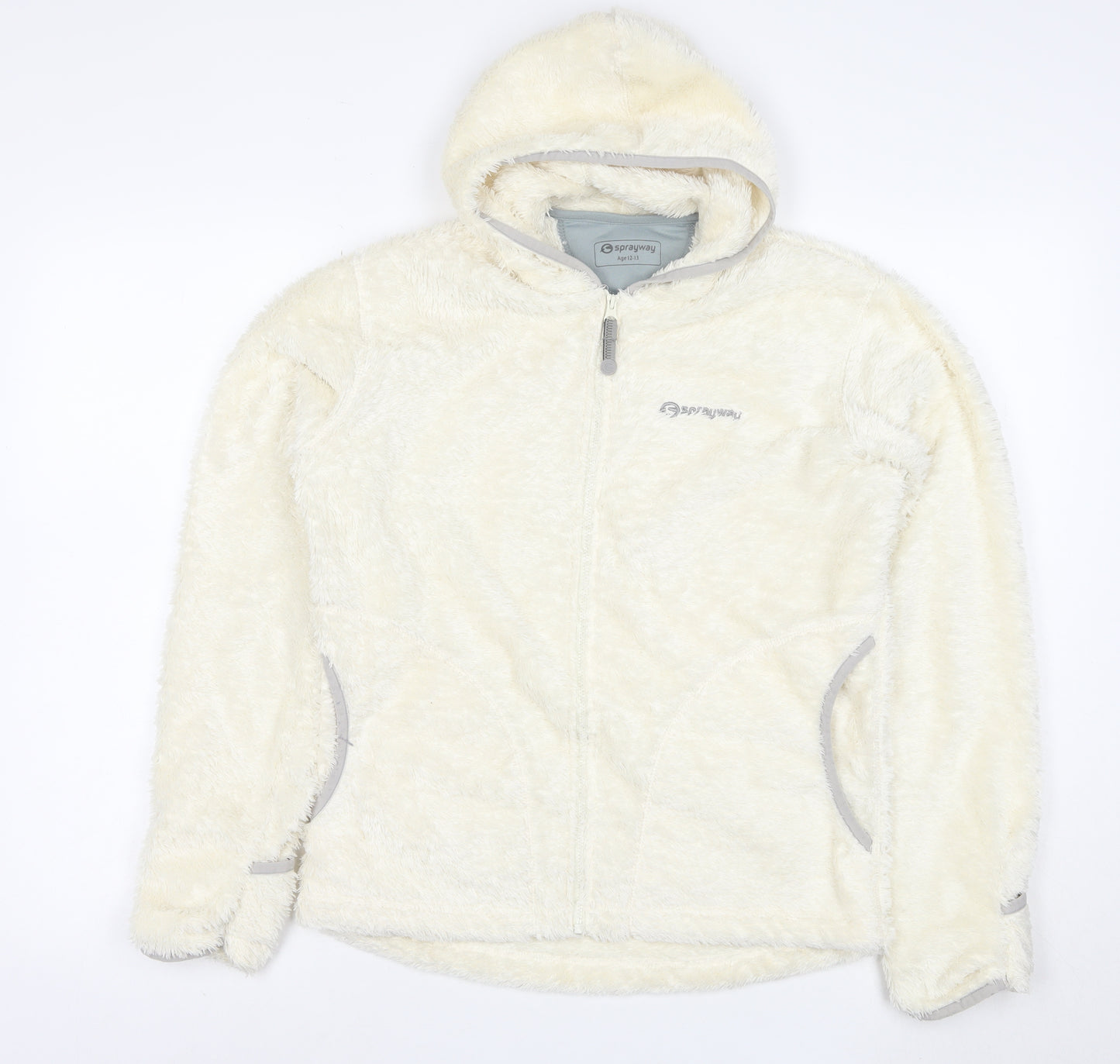 Sprayway Teens White Fleece Hooded Zip Jacket Size 14