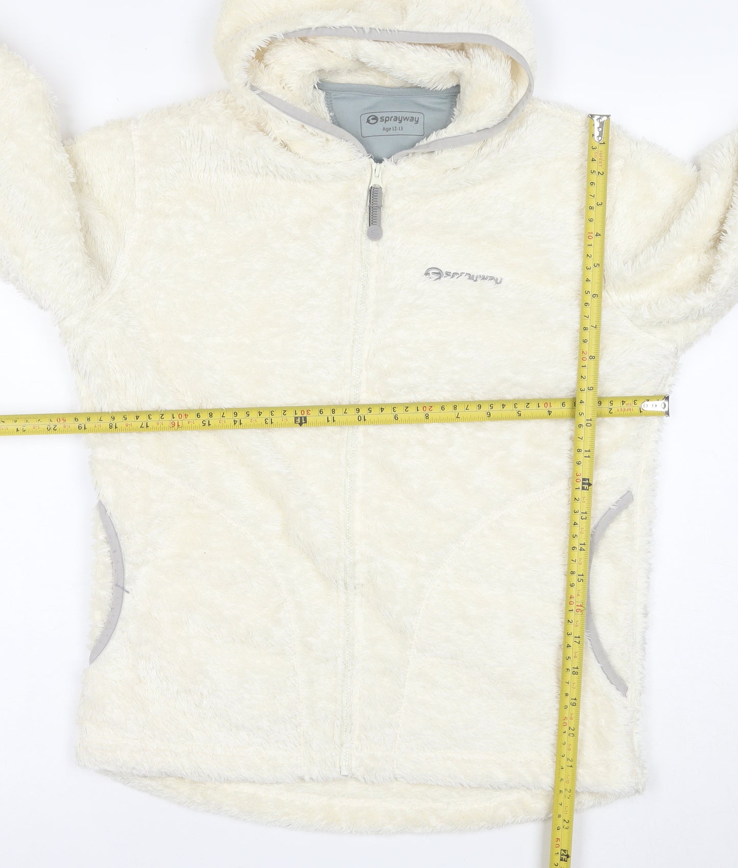 Sprayway Teens White Fleece Hooded Zip Jacket Size 14