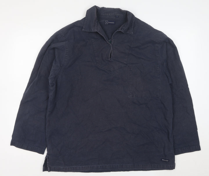 Armor Lux Men's Blue Collared Pullover Cotton Sweatshirt L