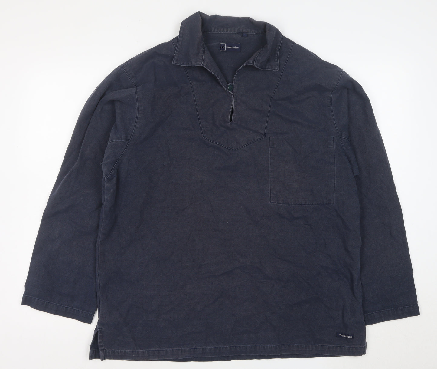 Armor Lux Men's Blue Collared Pullover Cotton Sweatshirt L