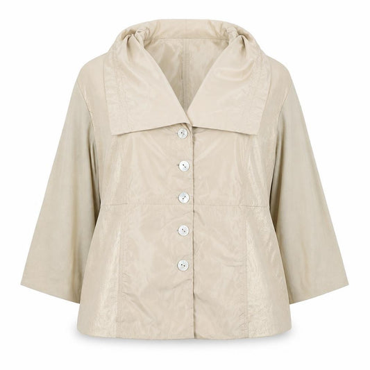 Front view of Kapaluá Women’s Beige Short Blazer Jacket, size UK 16, Lightweight Classic Style