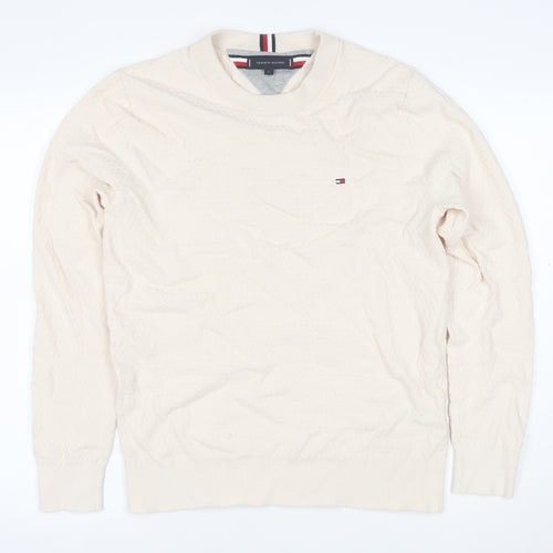 Tommy Hilfiger Men's Beige Cotton Crew Neck Jumper Size L