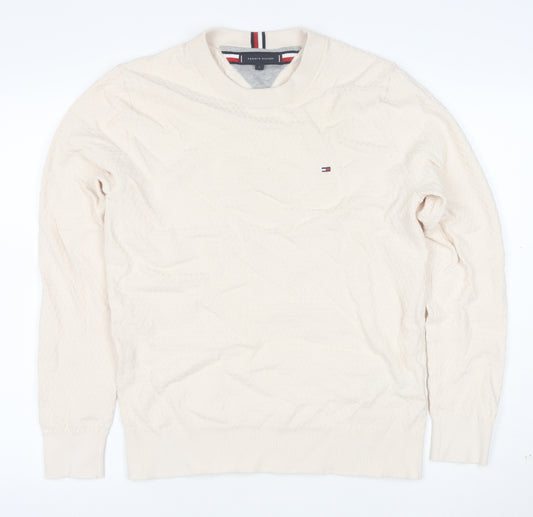 Tommy Hilfiger Men's Beige Cotton Crew Neck Jumper Size L