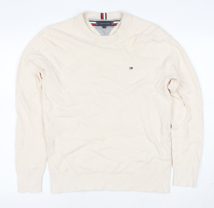 Tommy Hilfiger Men's Beige Cotton Crew Neck Jumper Size L