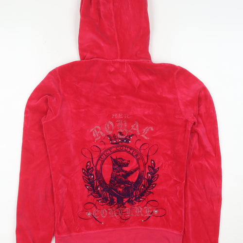 Juicy Couture Women Red Velour Full Zip Hoodie Size XS Relaxed Fit
