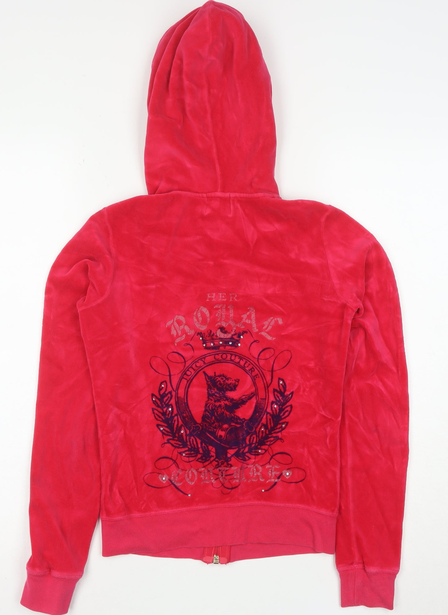 Juicy Couture Women Red Velour Full Zip Hoodie Size XS Relaxed Fit
