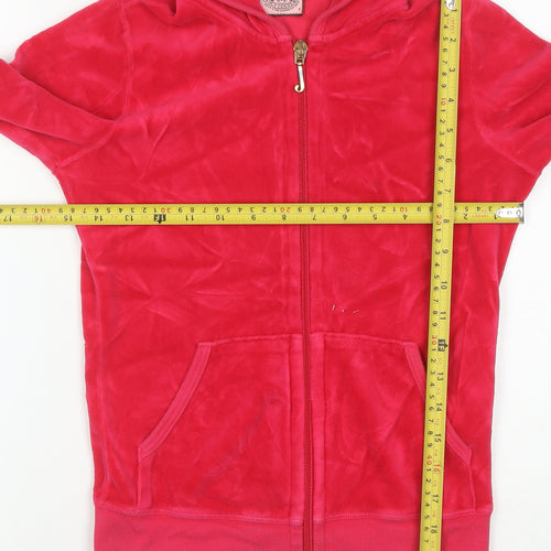 Juicy Couture Women Red Velour Full Zip Hoodie Size XS Relaxed Fit
