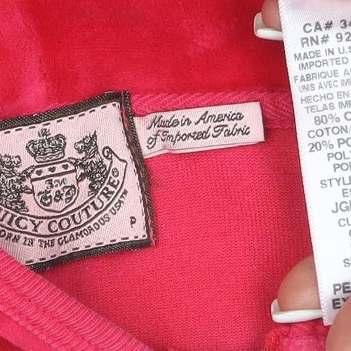 Juicy Couture Women Red Velour Full Zip Hoodie Size XS Relaxed Fit