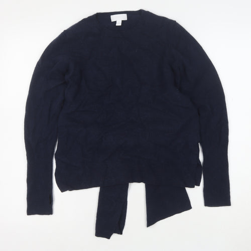 The White Company Women’s Blue Wool Cashmere Tie Hem Jumper Size M